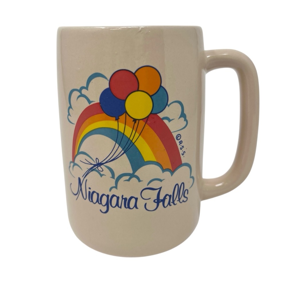 Vintage Niagara Falls Mug with Rainbow and Balloon Design Made in Korea